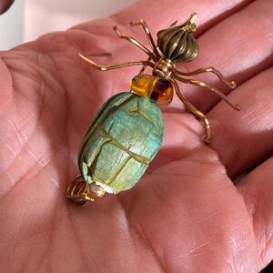 Unique Scarab turquoise Egyptian Insect Ant Copper Handmade Southwestern Brooch